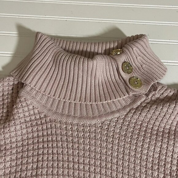 Calvin Klein Women’s Pink Cowl Neck Knit Long Sweater Gold Buttons Size M - Picture 6 of 12